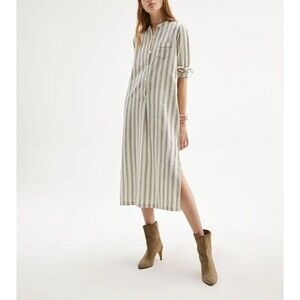 NILI LOTAN Malia Striped Print Midi Shirt Dress Long Sleeve Cotton S New 283480
